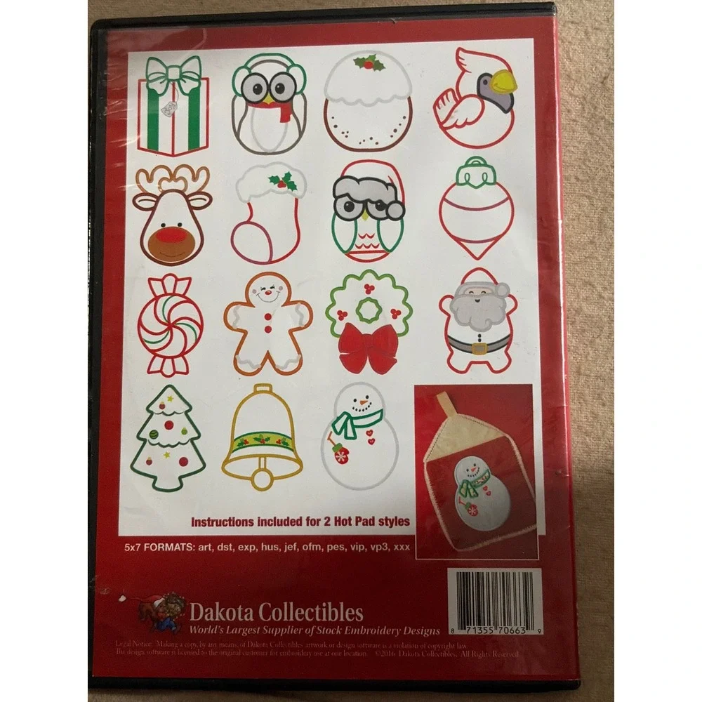 Dakota‎ Collectibles Applique Christmas Hot Pads Embroidery Design CD 970663 5x7